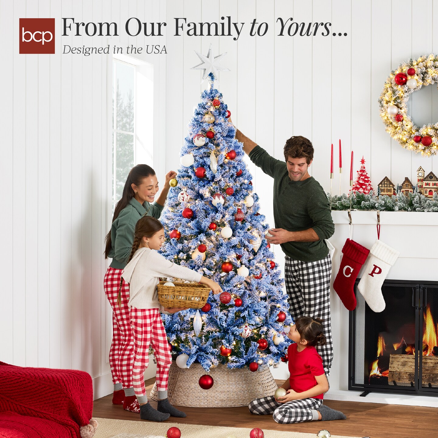 Best Choice Products Pre-Lit Ice Blue Christmas Pine Tree w/ Flocked Branches, Warm-White Lights