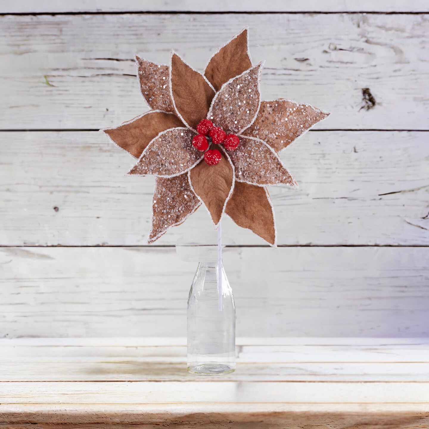 10&#x22; Frosted Gingerbread Poinsettia Pick