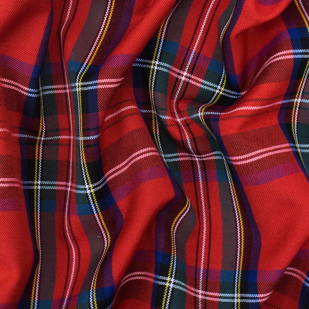 School Red-Blue-Multi Plaid Poly Madras Woven Fabric By the Yard