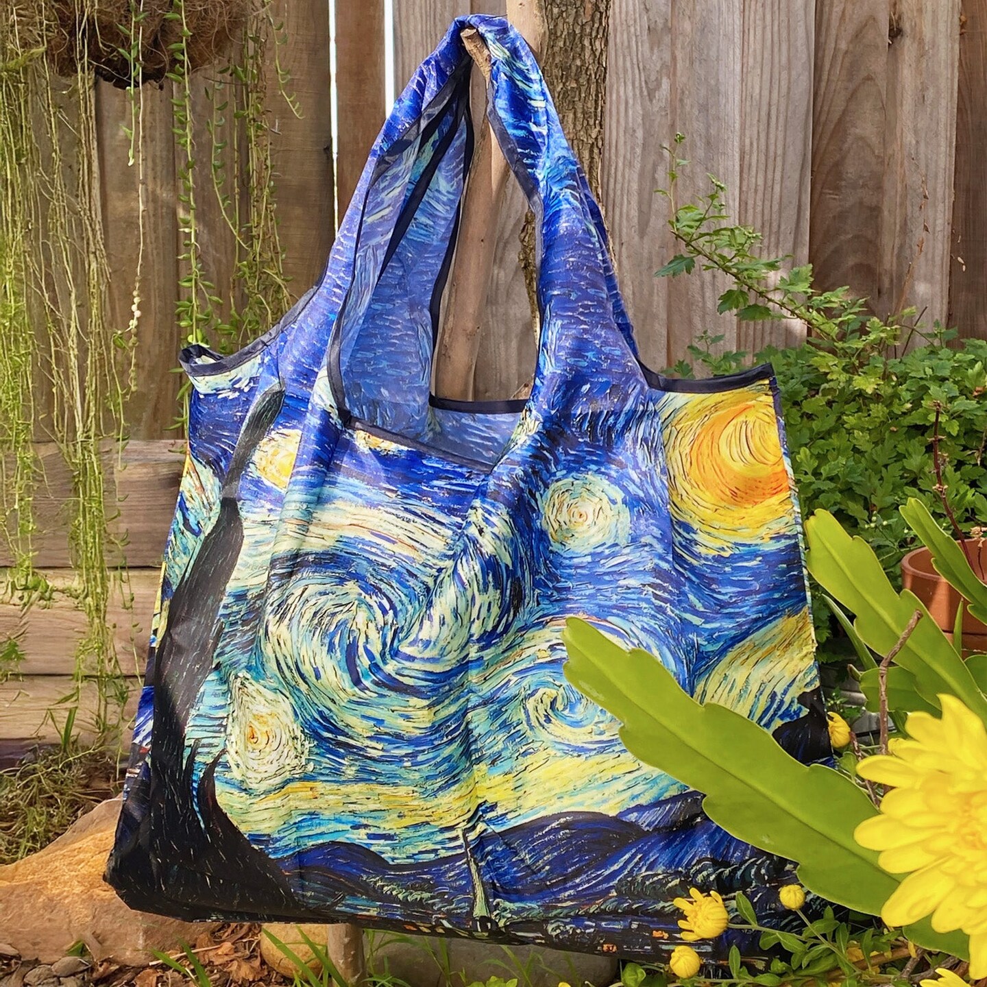 Wrapables Large Foldable Oil Painting Nylon Reusable Grocery Bag, Starry Night