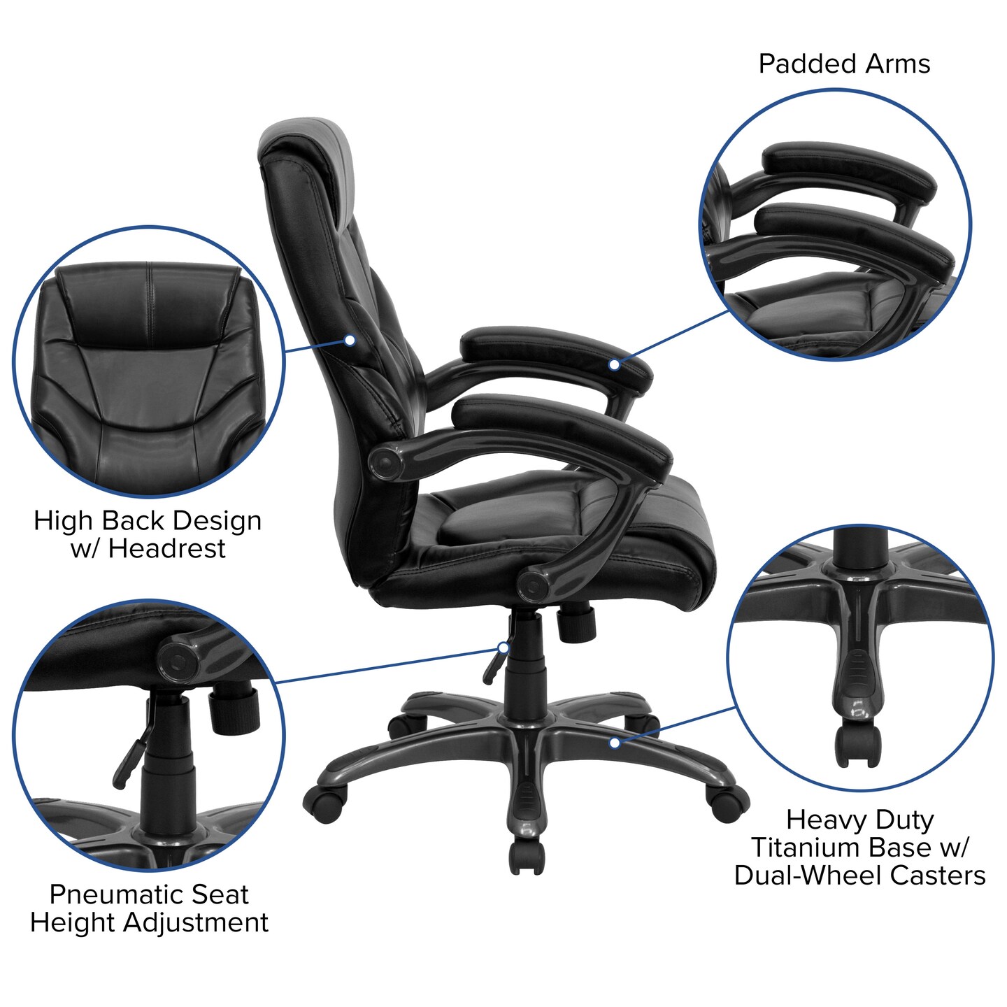 Emma and Oliver High Back LeatherSoft Executive Swivel Ergonomic Office Chair with Arms