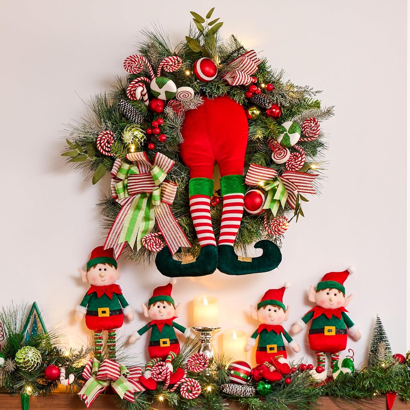 Pre-Lit Christmas Wreath for Front Door with Lights (Red,Green,White) 4&#x22;D x 30&#x22;W x 30&#x22;H
