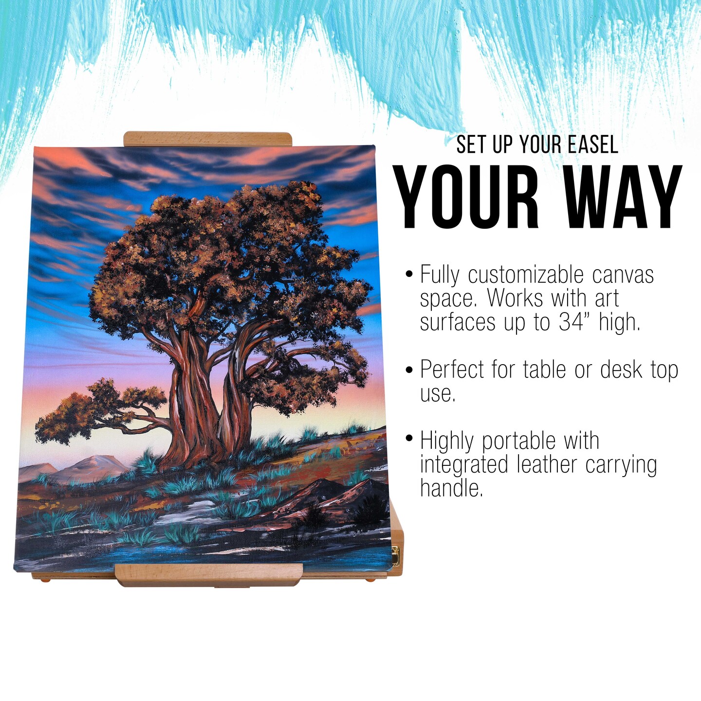 Large Adjustable Wooden Desktop Easel with Storage - Portable Sketchbox, Tabletop Easels for Painting, Drawing &#x26; Art Supplies, Premium Beechwood