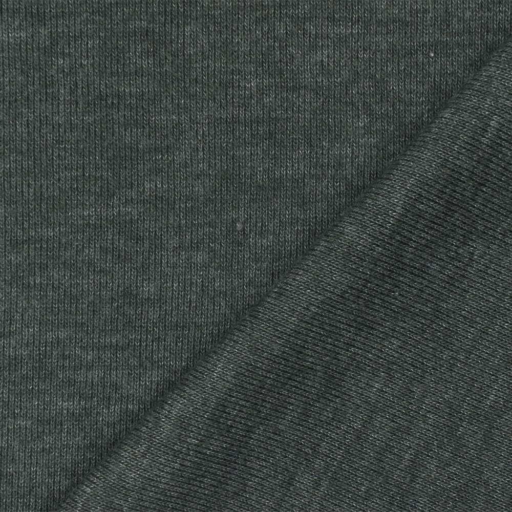 Heather Dark Gray Organic Cotton Poly Stretch Spandex Rib Knit Fabric By the Yard