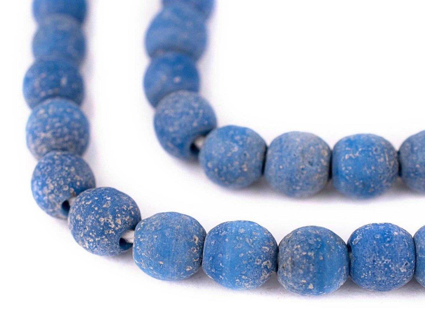 The Bead Chest Ancient-Style Java Glass Beads, Round Indonesian Handmade Fair Trade Etched Spacers for DIY Jewelry Making and Crafts (Carolina Blue)