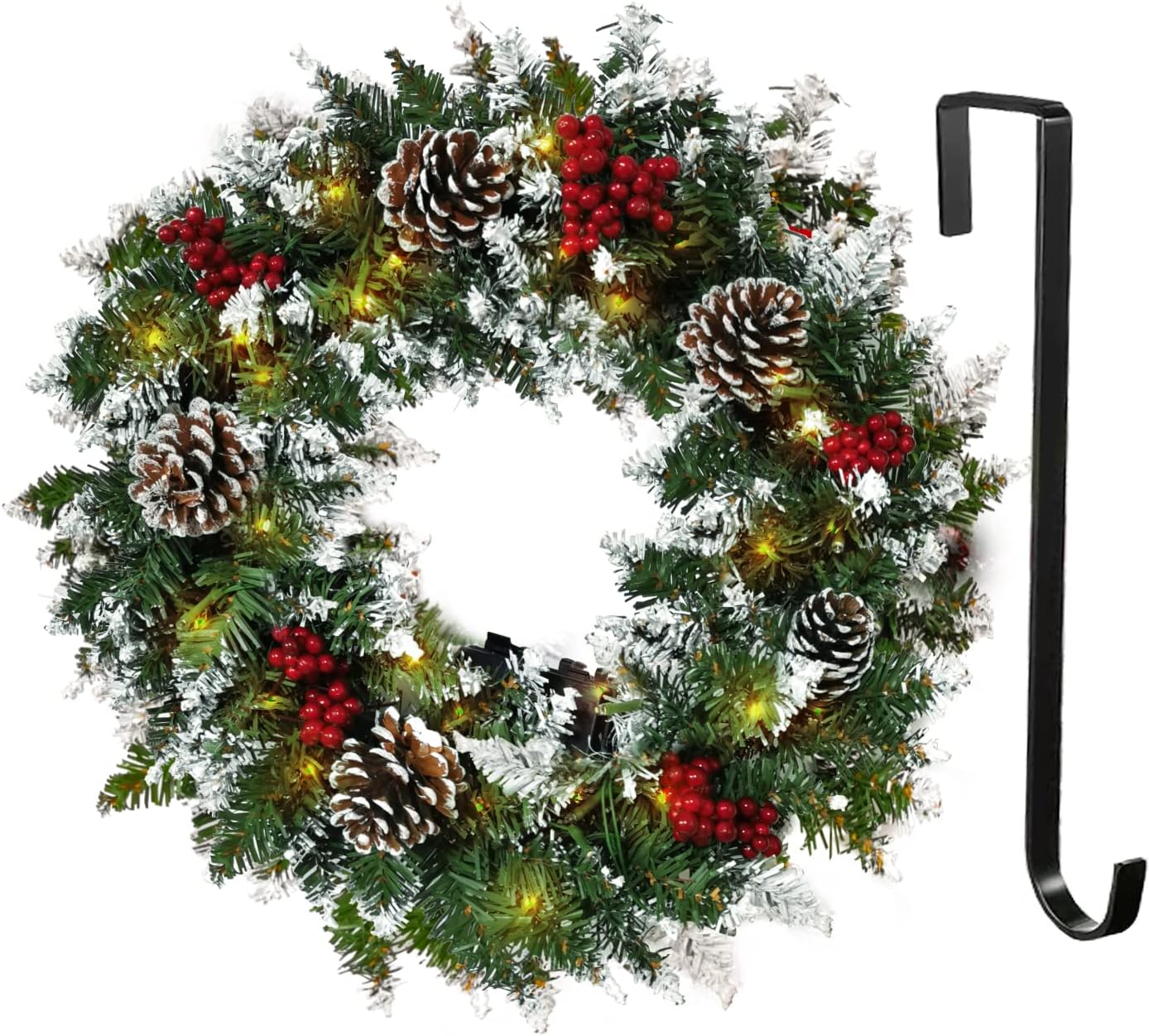 Christmas Wreath Flocked with Mixed Decorations and 50 LED Light (Cw20220) 14&#x22;D x 14&#x22;W x 4.26&#x22;H