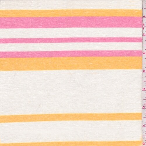 White/Baby Pink/Orange Stripe Slub Jersey Knit Fabric By the Yard