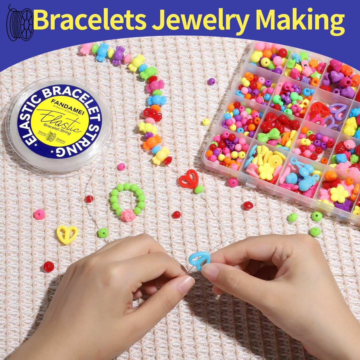 1mm Elastic Bracelet String Cord, Crystal Stretch Bead Cord for Bracelets Jewelry Making, Clear Stretchy Elastic String for Beading, Transparent Thread for Bracelet Necklace Making