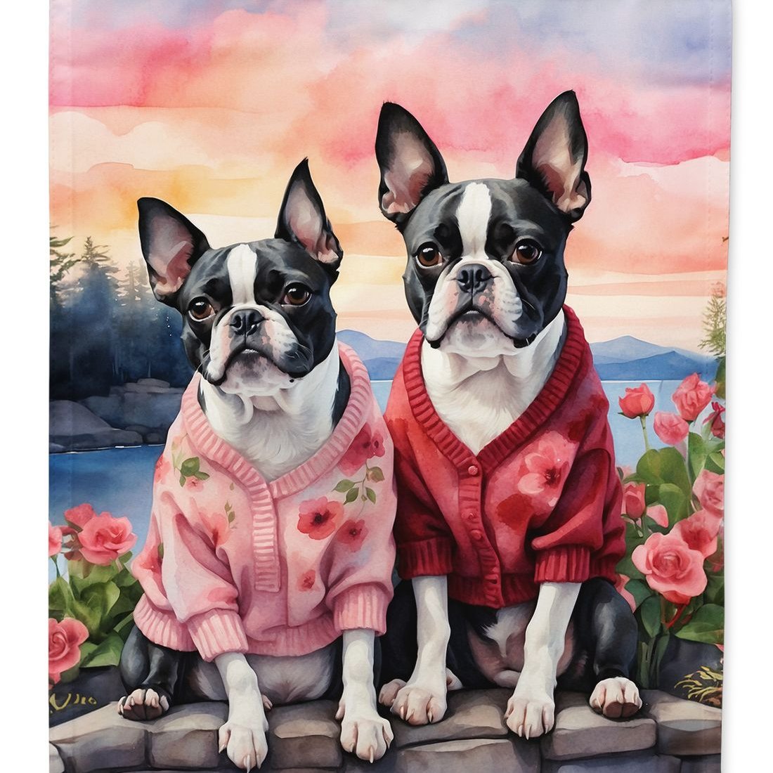 Edge Collections - 28" X 40" - Multicolor - Boston Terrier Two Hearts Large - 1 Piece