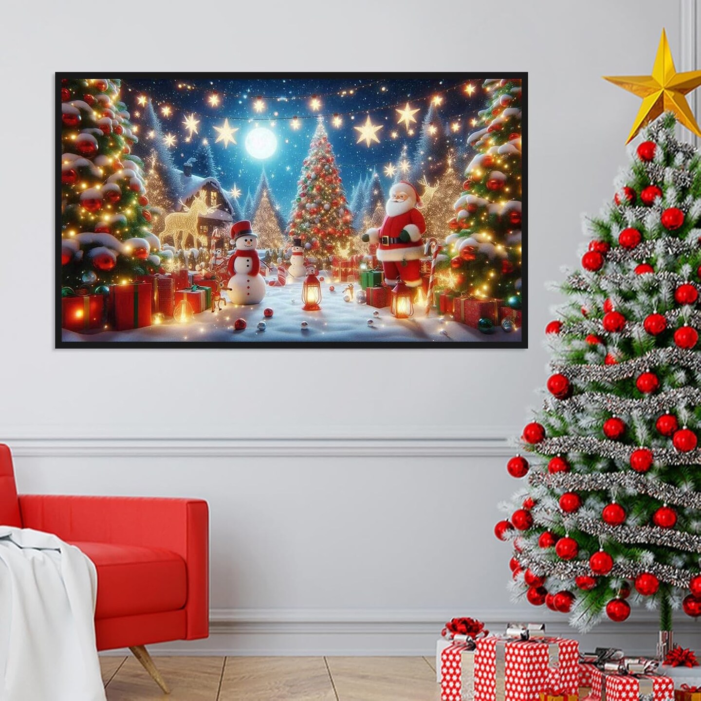 Christmas Large Diamond Art Kits for Adults,DIY Santa Claus and Christmas Tree Diamond Painting Kits for Beginners,Full Drill Gem Crystal Painting Art Craft for Home Decor Gifts 16x28 Inch.