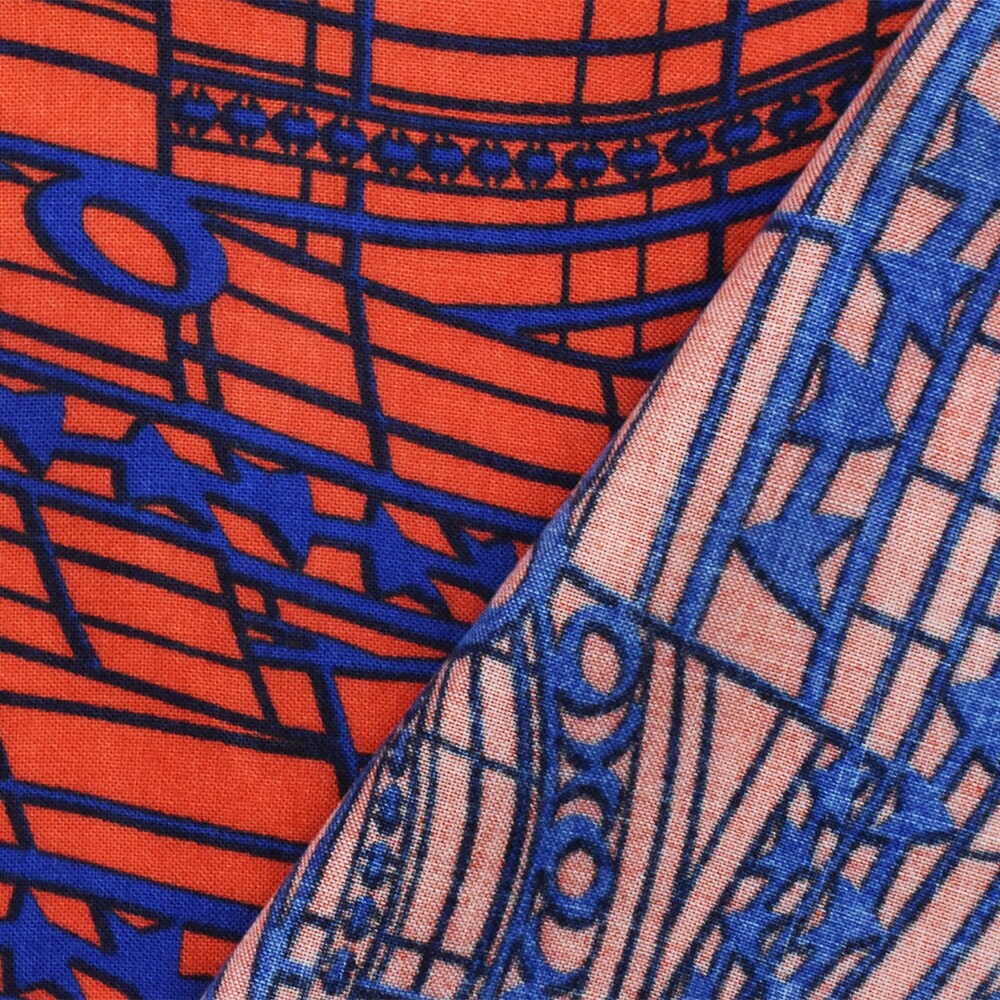 Orange-Blue Modern Abstract Printed Rayon Challis Woven Fabric By the Yard