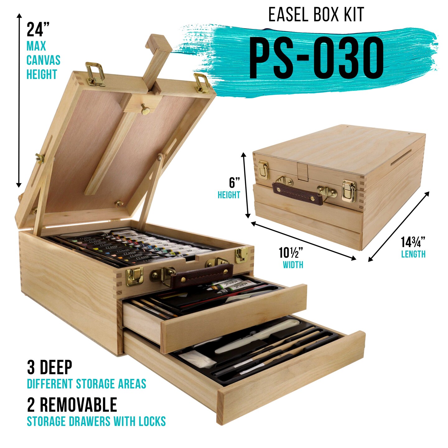 95 Piece Wood Box Easel Painting Set - Oil, Acrylic, Watercolor Paint Colors &#x26; Paint Brushes, Oil Artist Pastels, Pencils, Watercolor &#x26; Sketch Pads