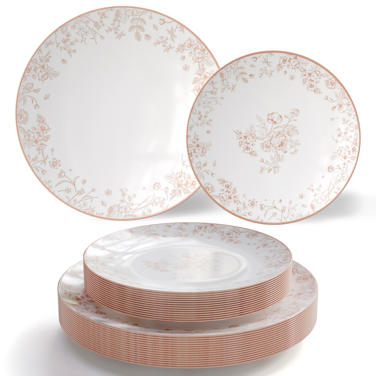 Trendables Disposable Dinnerware Decorative Plates Plastic Disposable Plates 8 Inch Dessert Plate & 10 Inch Wedding Party Plate Set