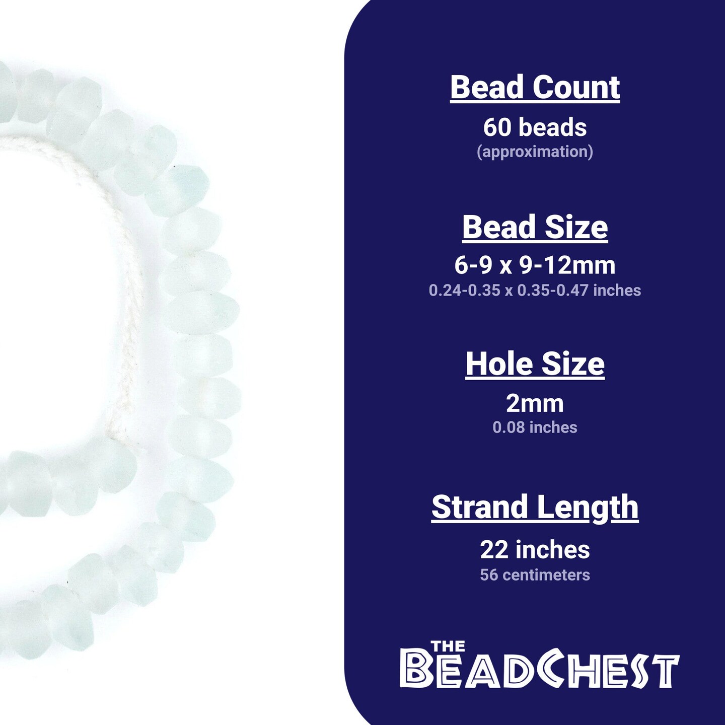 The Bead Chest Clear Aqua Rondelle Java Recycled Glass Beads (6x10mm)