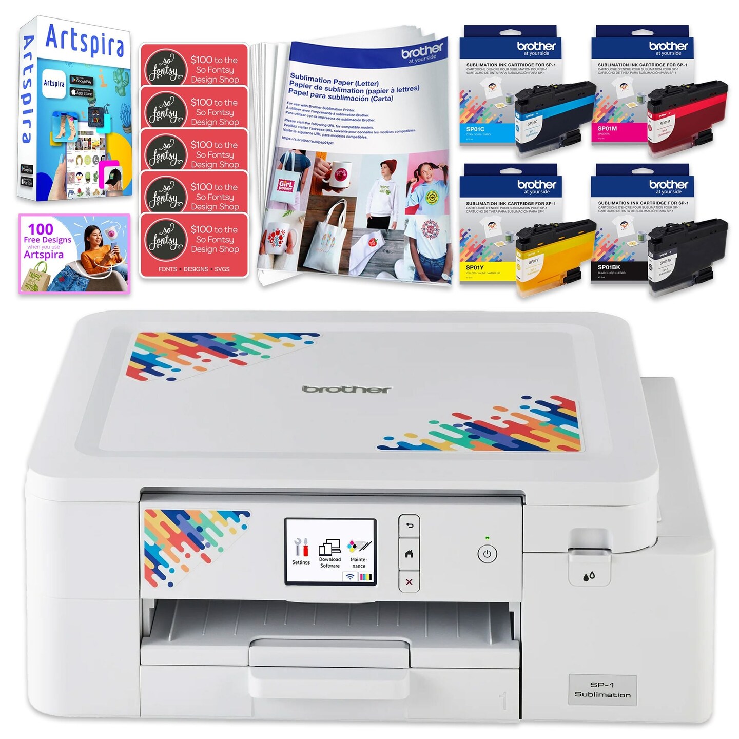 Brother SP-1 Sublimation Printer with 7-in-1 White Tumbler Heat Press Bundle