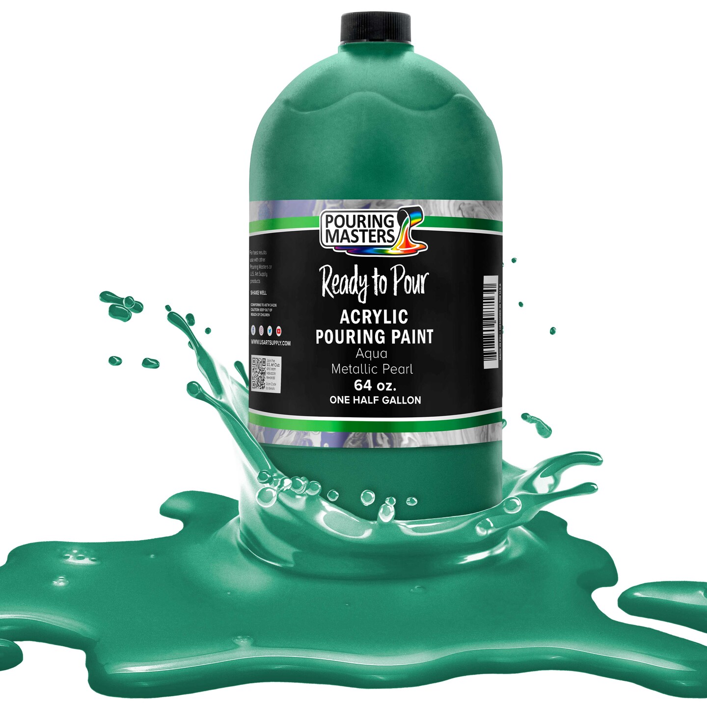Pouring Masters Aqua Metallic Pearl Ready to Pour Acrylic Pouring Paint - Premium 64-Ounce Pre-Mixed Fluid Acrylic Paint - Fluid Art Supplies for Canvas, Wood, Paper, Tile &#x26; Rocks