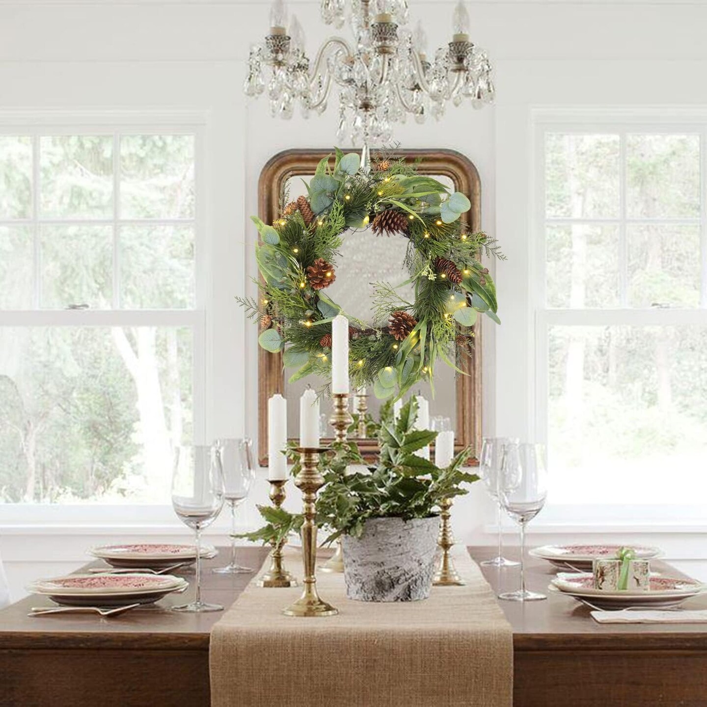 Pre Lit Christmas Wreath for Front Door Lighted Green (18&#x22; Battery Powered #01) 8&#x22;D x 18&#x22;W x 18&#x22;H