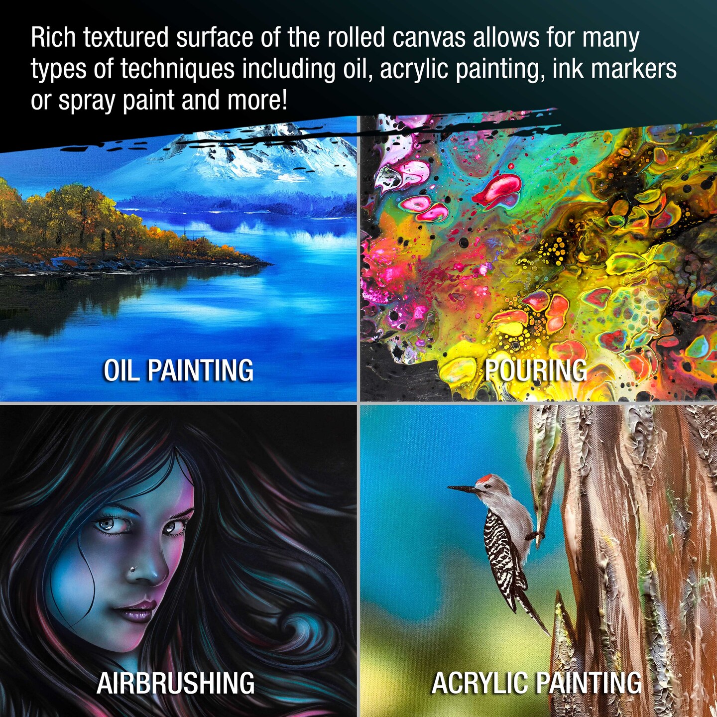 U.S. Art Supply 10-Ounce Unprimed Canvas Roll, 63&#x22; Wide x 18&#x27; Long (6 Yards) - 100% Cotton, Woven, Acid-Free - Unstretched Canvas Rolls for Painting, Murals, &#x26; DIY Crafts