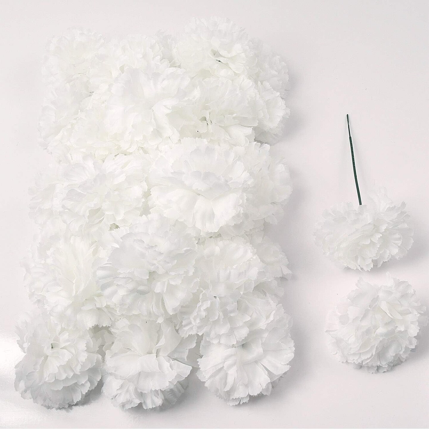 200 White Silk Carnation Flower Picks, 5” Lifelike Blossoms for Bouquets, Centerpieces, Floral Displays, and DIY Crafts - Floral Home by Artificial Flowers
