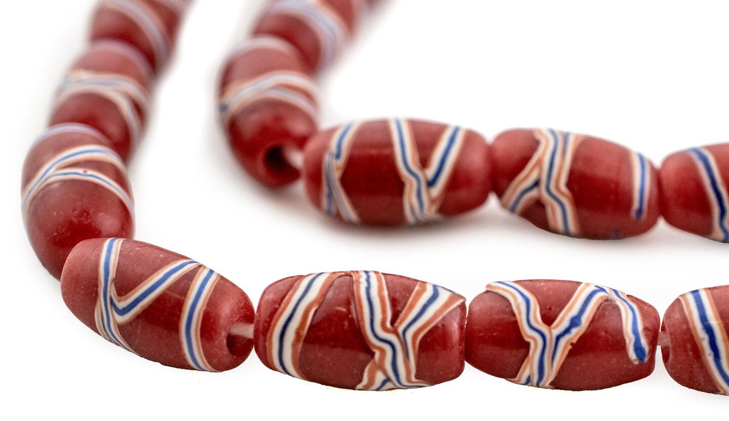 The Bead Chest Spiral Java French Cross Beads: Authentic African-inspired Glass Trade Beads | Full Strand