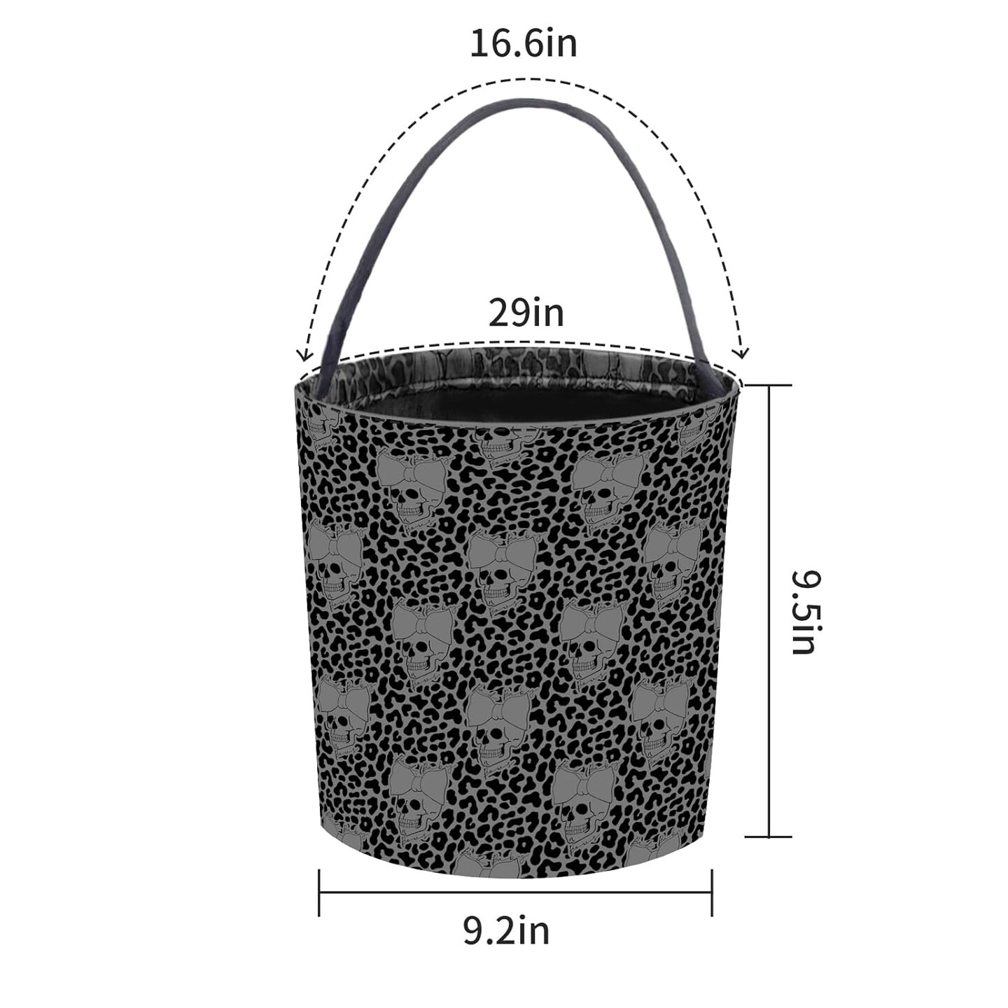 Trick Or Treat Bucket - Collapsible Reusable Skull (Black) - 9.2"L x 9.2"W x 9.5"H