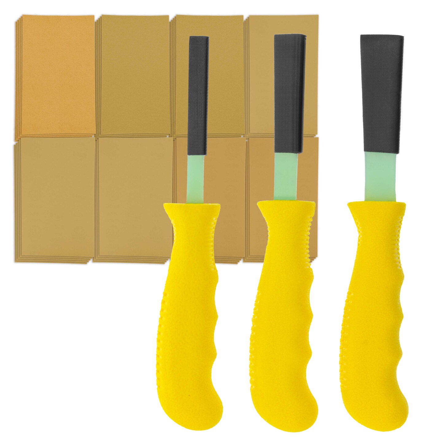 Dura-Gold Set of 3 Different Contour Hand Sanding File Block Sticks with 40 Sheet Hook &#x26; Loop Sandpaper Kit - Flat Convex Radius Profile Shapes