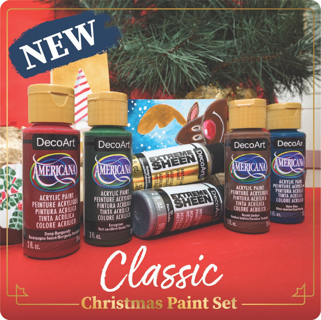 DecoArt Classic Christmas Paint Set, 6pc &#x2013; Americana Acrylics + Metallics for Holiday Crafts