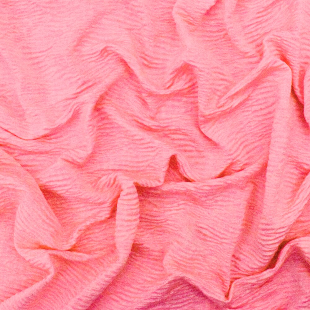 Neon Pink Crinkle Stretch Plisse Polyspan Jersey Knit Fabric By the Yard