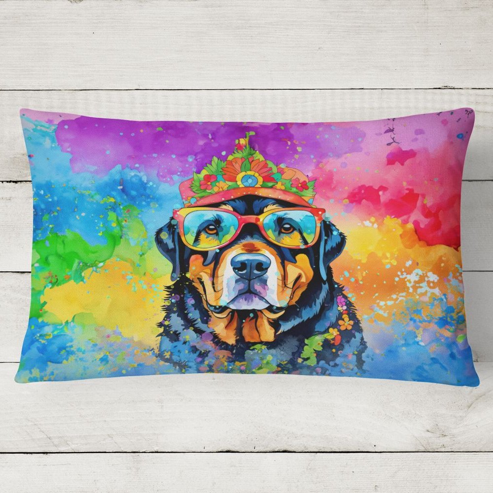 Edge Collections - 12" X 16" - Multicolor - Throw Dawg Pillow Throw Hippie Rottweiler 2547 - 1 Piece