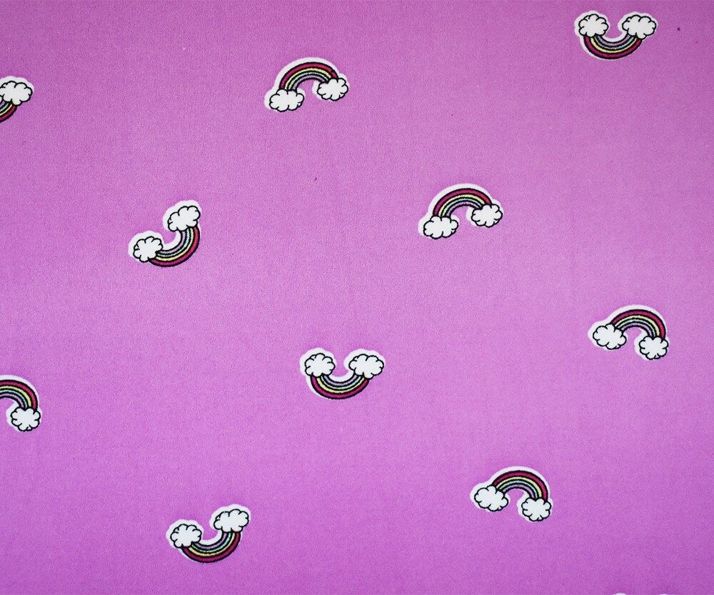 Purple-Multi Rainbow Printed Poly Stretch Double Brushed Jersey Knit Fabric By the Yard