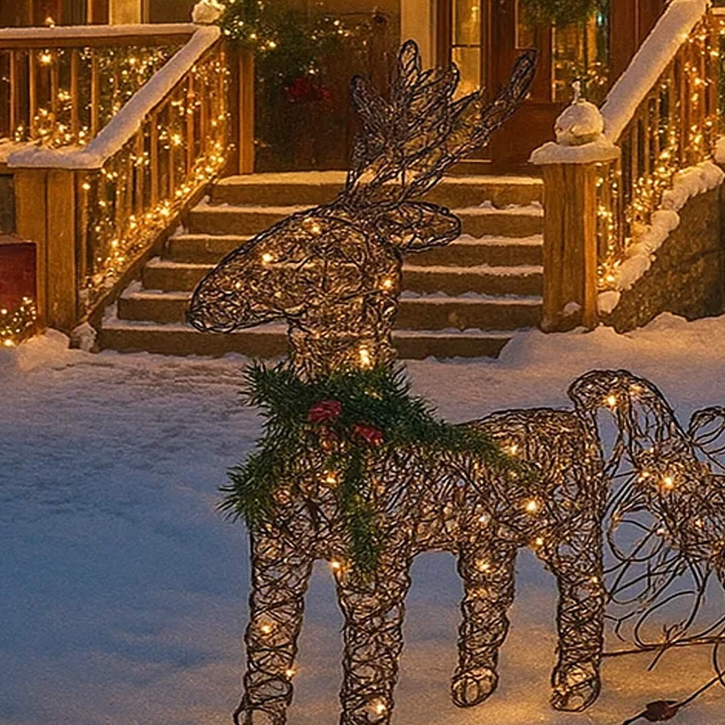 Christmas Reindeer and Sleigh LED Display Brown with Sparkling Warm White Lights 19.69 x 7.28 x 16.14 inch