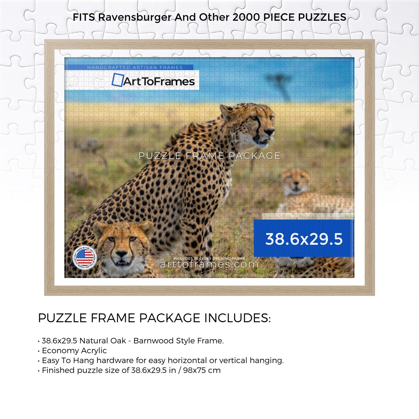 ArtToFrames 38.6x29.5 INCH / 98x75 CM Puzzle Frame for 2000 piece Puzzles.This 1.25 Inch Custom MDF Frame for Puzzles Comes with Economy Acrylic, Available in Multiple Colors
