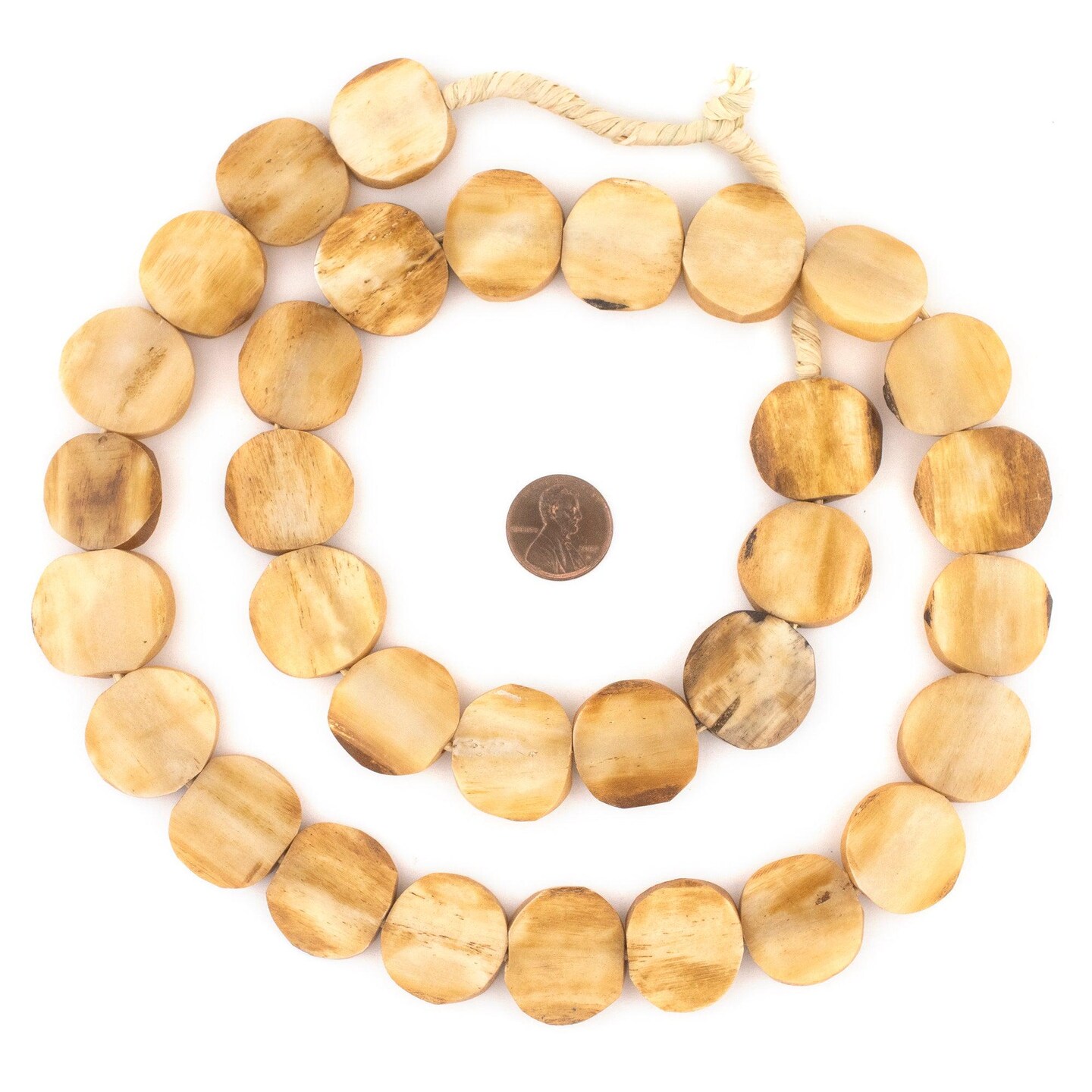The Bead Chest Light Brown Bone Beads - Full Strand of Fair Trade African Beads (Circular, Light Brown)