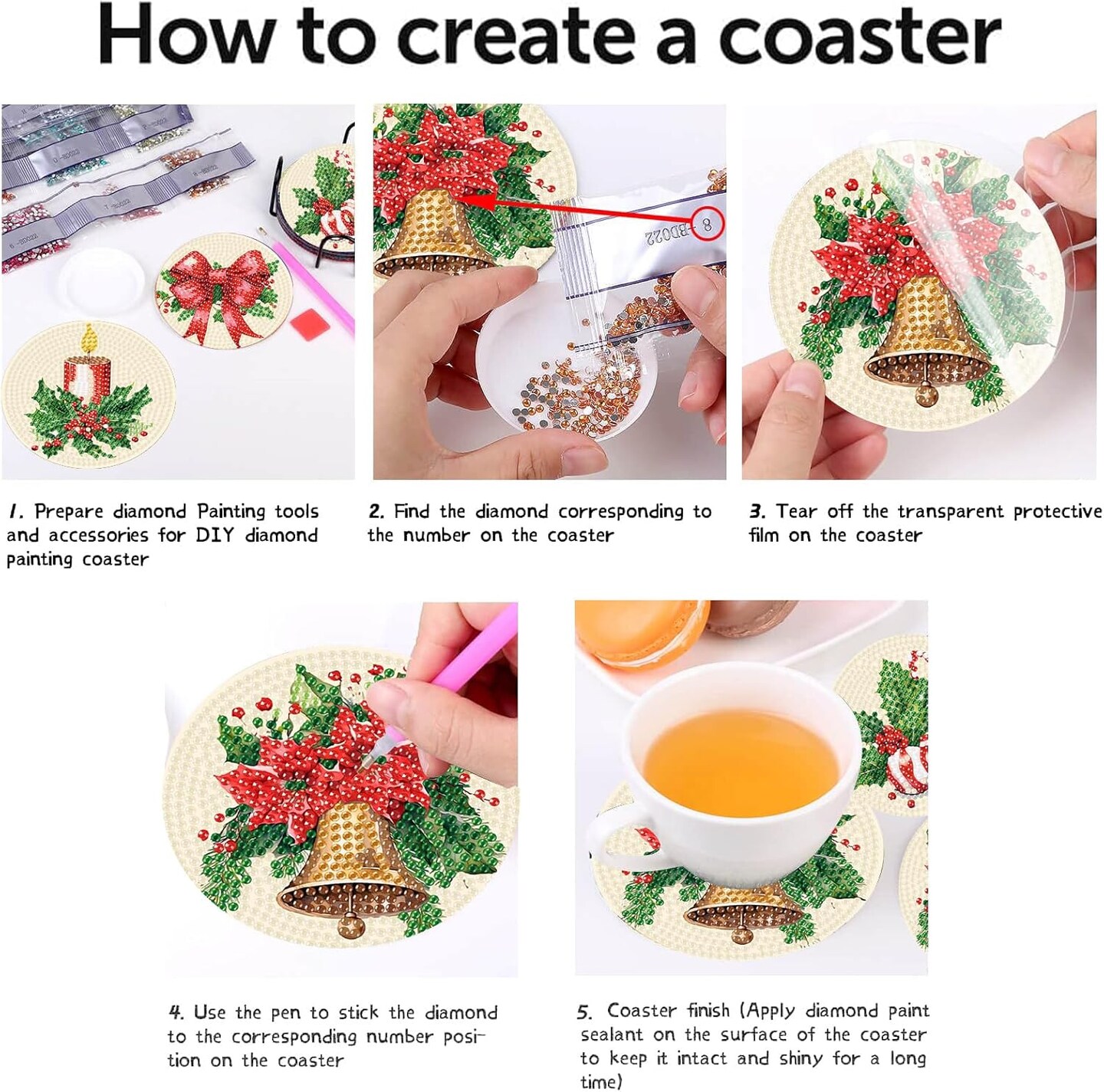 8 Pcs Christmas Diamond Art Coasters Kits