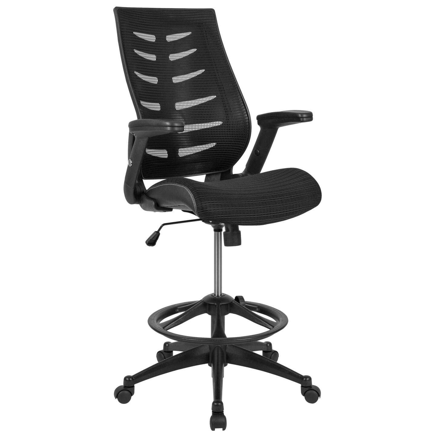 Emma and Oliver High Back Mesh Ergonomic Drafting Chair with Adjustable Flip-Up Arms