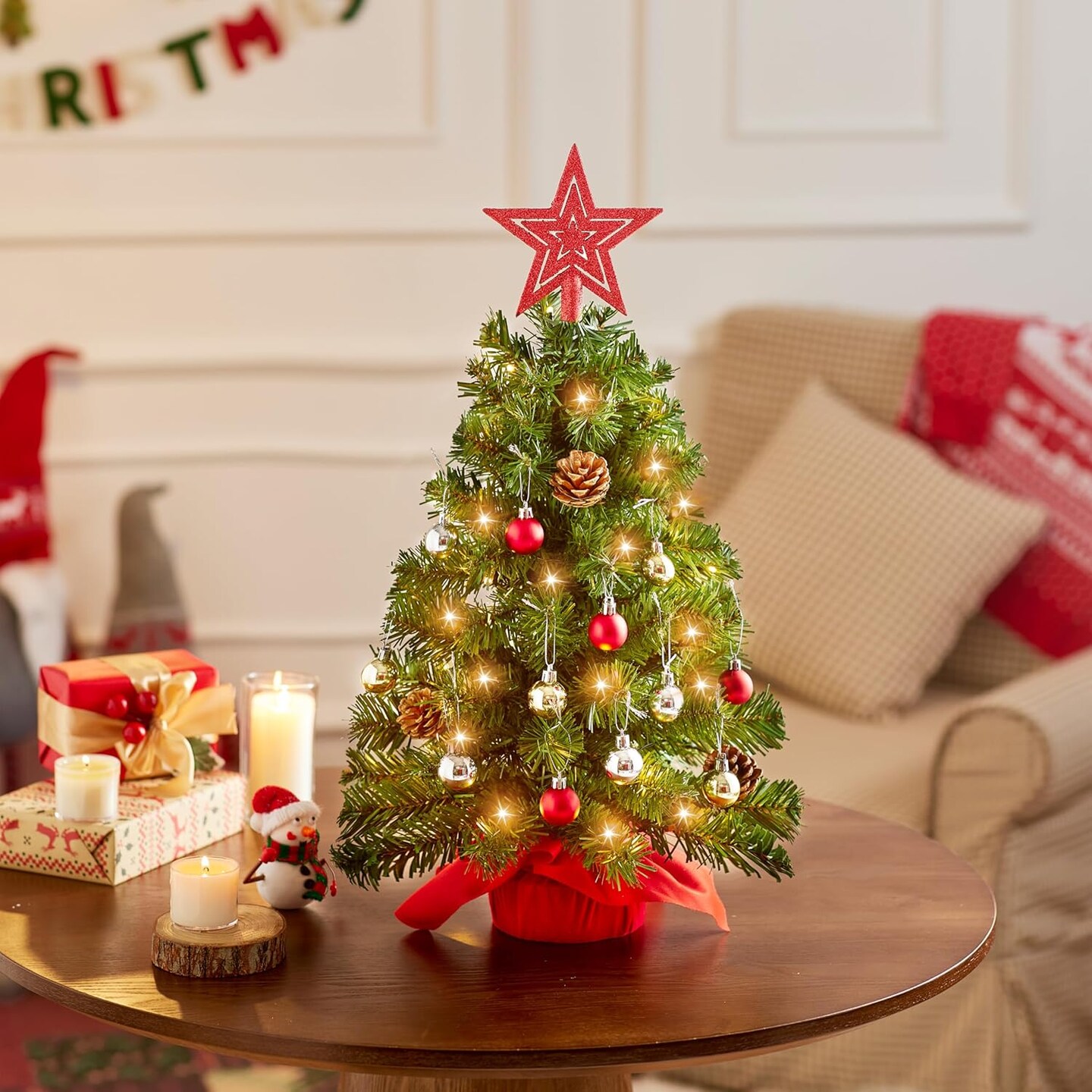 24 Inch/2FT Tabletop Mini Christmas Prelit Decoration (Green) 13&#x22;D x 13&#x22;W x 24&#x22;H