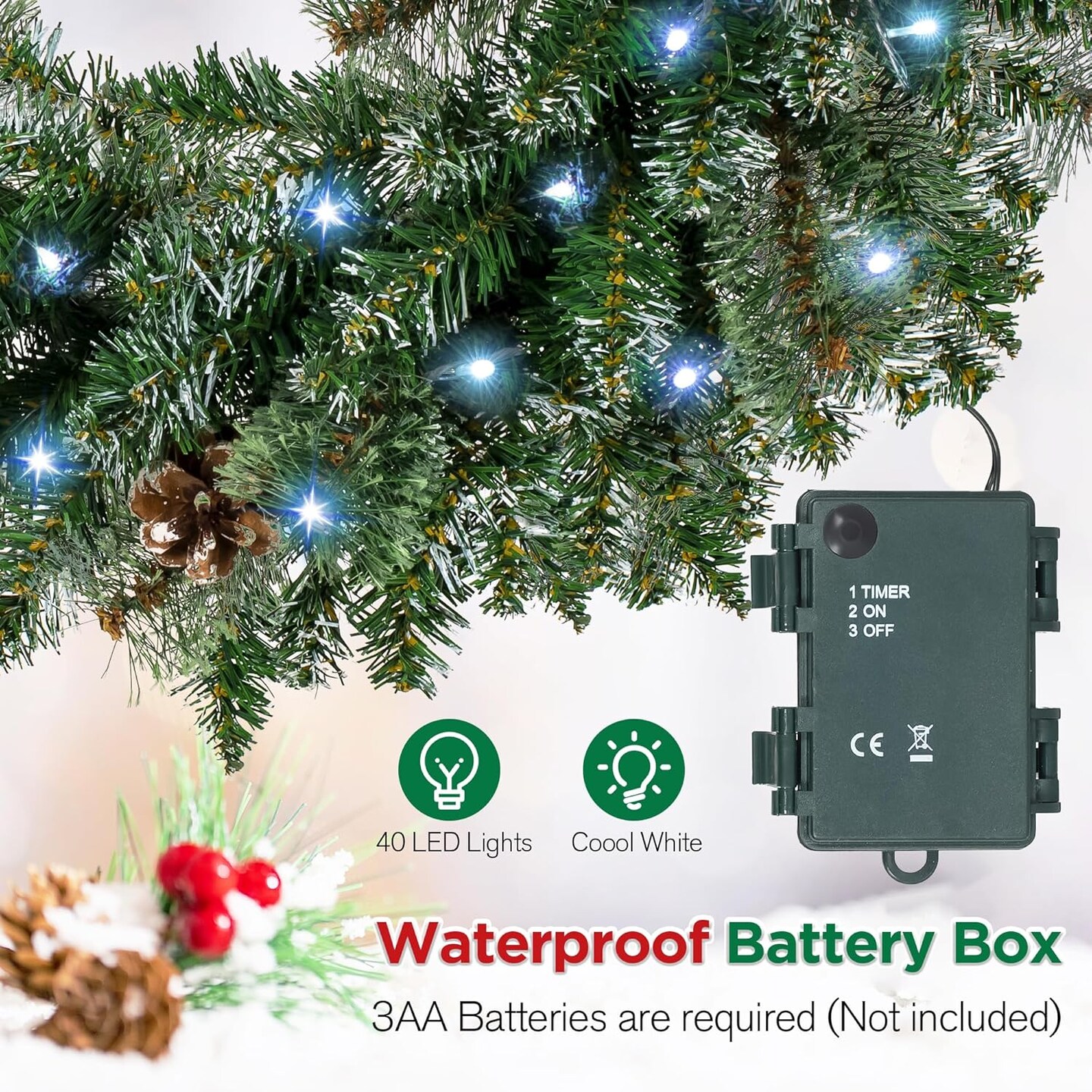 Pre-lit Christmas Wreath for Front Door (Frosted) 24&#x22;D x 24&#x22;W x 5.1&#x22;H