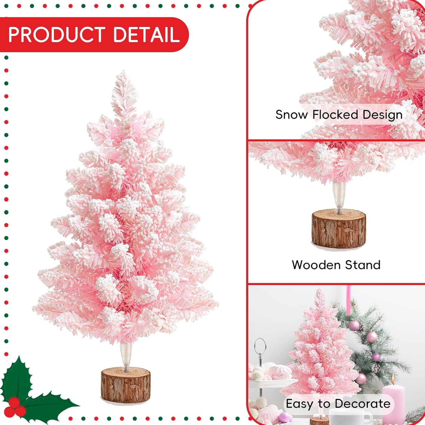 2FT Artificial Christmas Tree Pink Tabletop (Pink) 12&#x22;D x 12&#x22;W x 24&#x22;H
