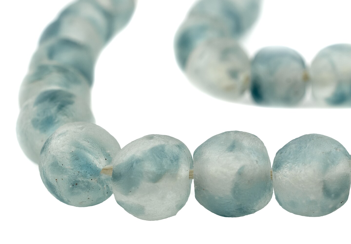 The Bead Chest African Recycled Glass Beads – Handmade in Ghana – Blue Wave Marine 18mm Strand for Jewelry Making, Crafts, and Home Decor I Approximately 40 Beads