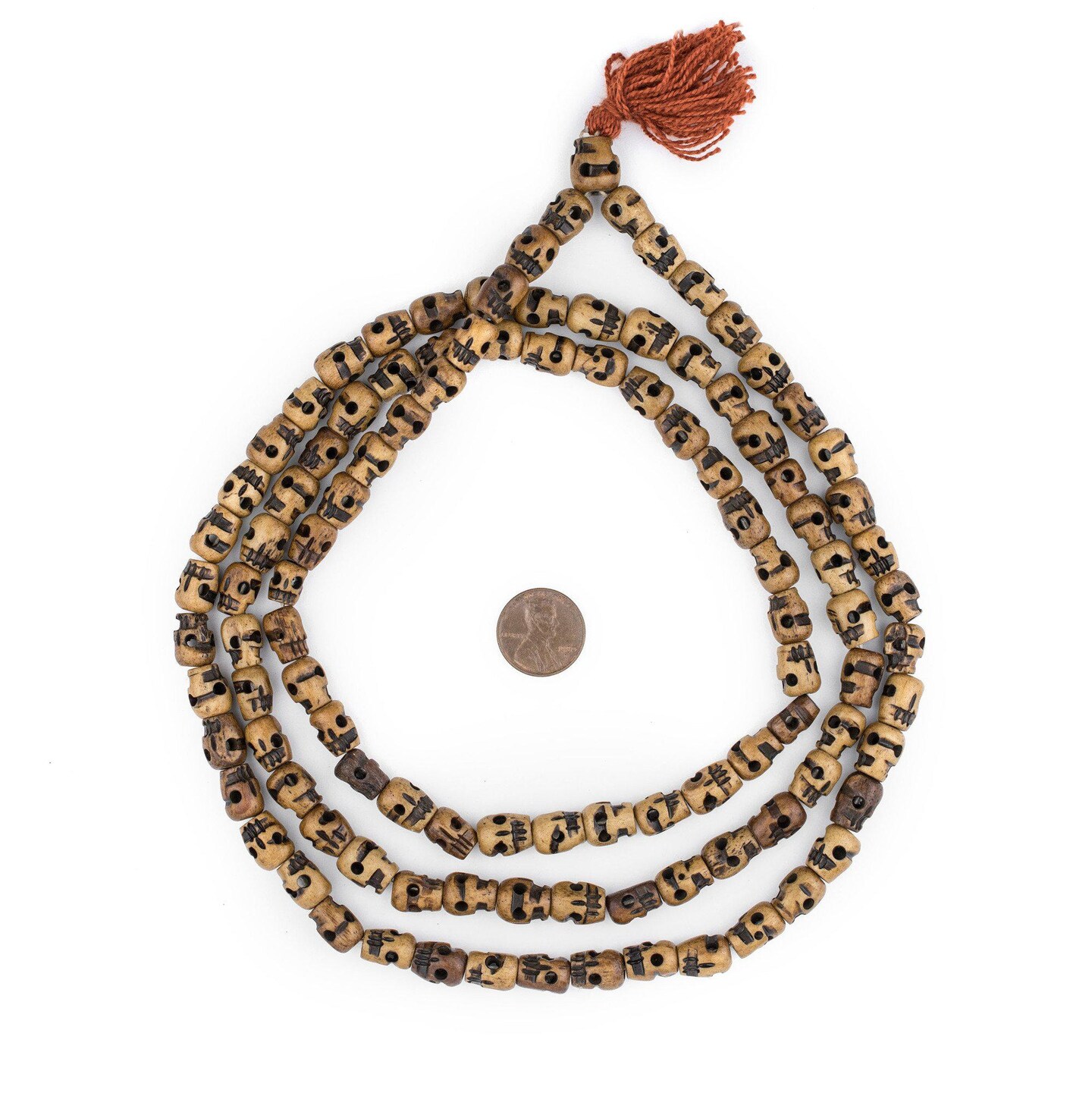 The Bead Chest Brown Carved Bone Skull Mala Beads 12x8mmLong Strand Nepal Large Hole 50 Inch Strand