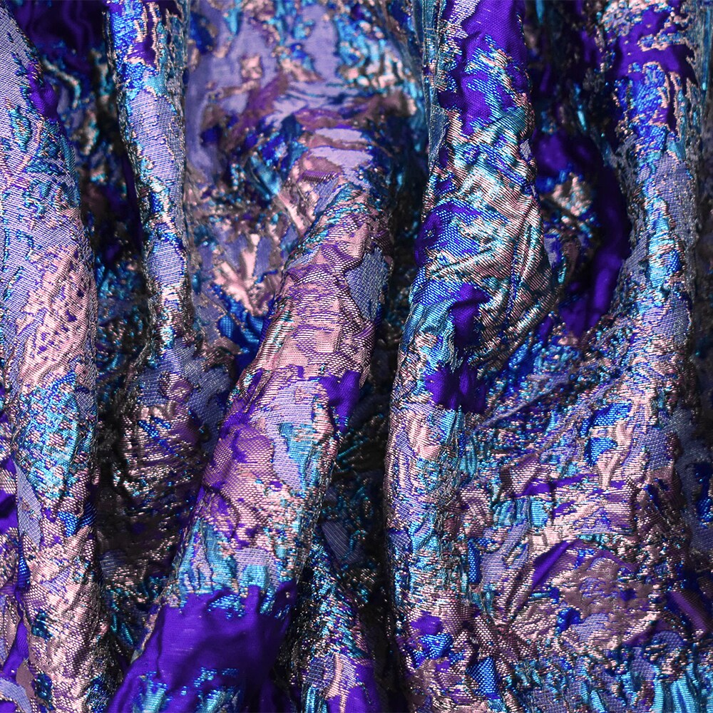 Purple-Pink-Multi Poly Blend Metallic Abstract Matelasse Jacquard Brocade Fabric By the Yard