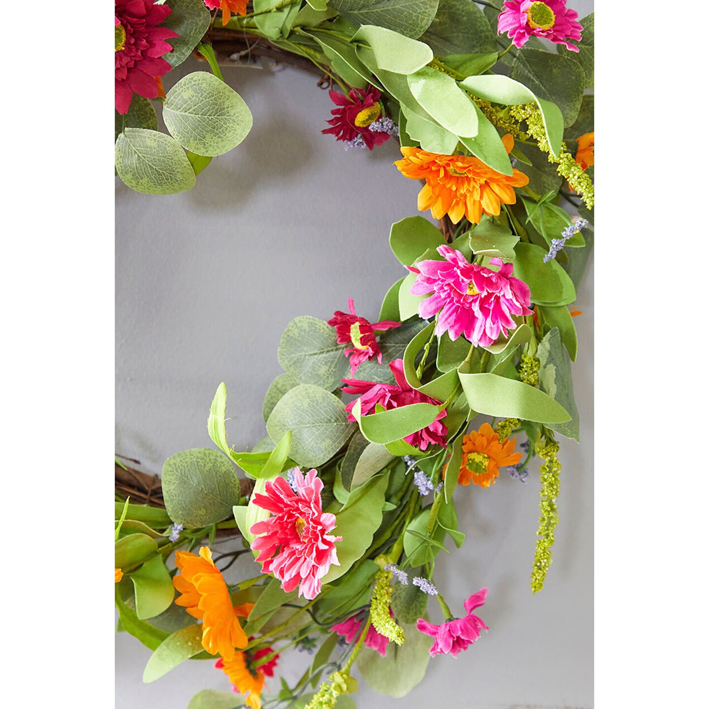 24" Mixed Gerbera Wreath Vibrant Silk Floral Memorial & Décor Wreath for All Seasons