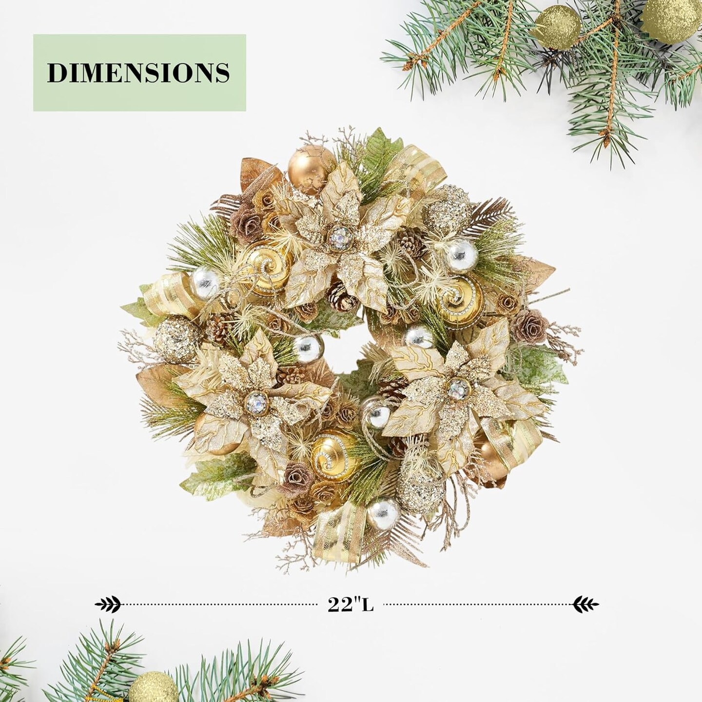 Champagne Gold Poinsettia Wreath - 22" Handcrafted Holiday Décor - Holiday Tree