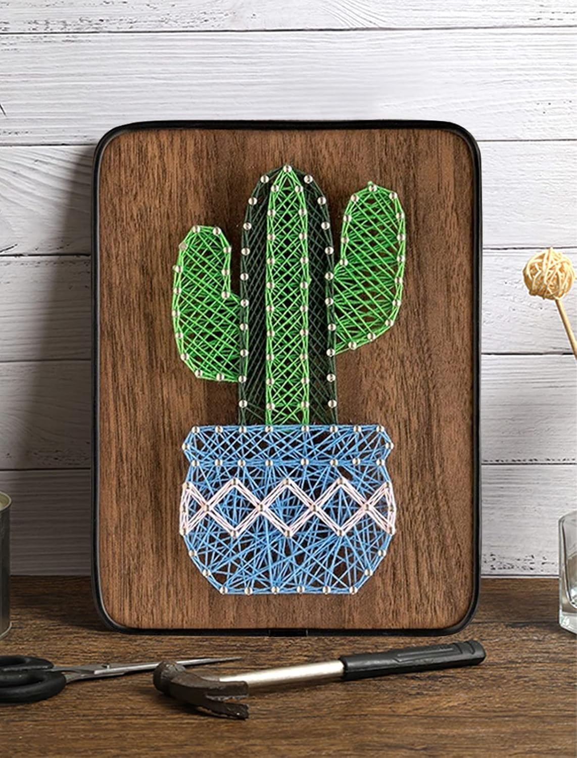 String Art DIY Kit - Potted Cactus. Wizardi Craft Kit F07-M12-3-DH5016