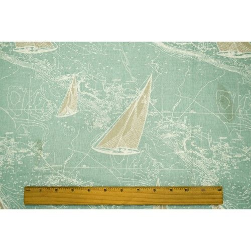 Spa Teal/Multi Sail Away Printed Canvas Home Decor Fabric By the Yard