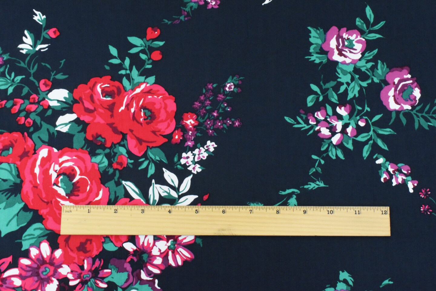 Navy-Blue-Multi Floral Printed Cotton Poplin Woven Fabric By the Yard