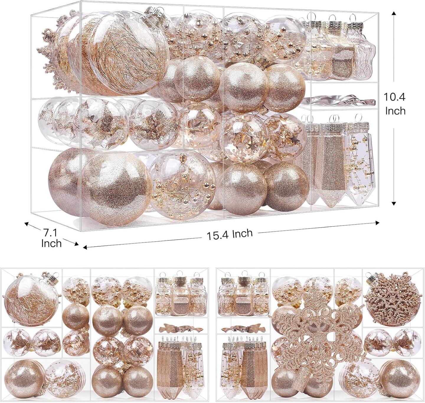 86PCS Christmas Tree Ball Ornaments Clear Set (Champagne) - 14.69 x 7.32 x 9.53 inches