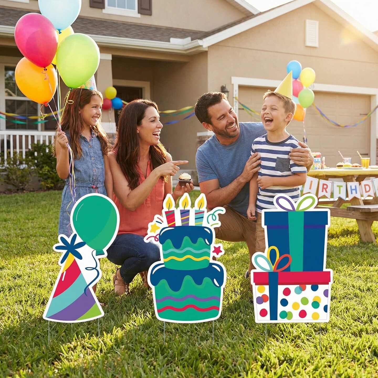 Vibrant Birthday Yard Signs with Stakes, 24.8" x 15.8", Pack of 3 Outdoor Party Decorations
