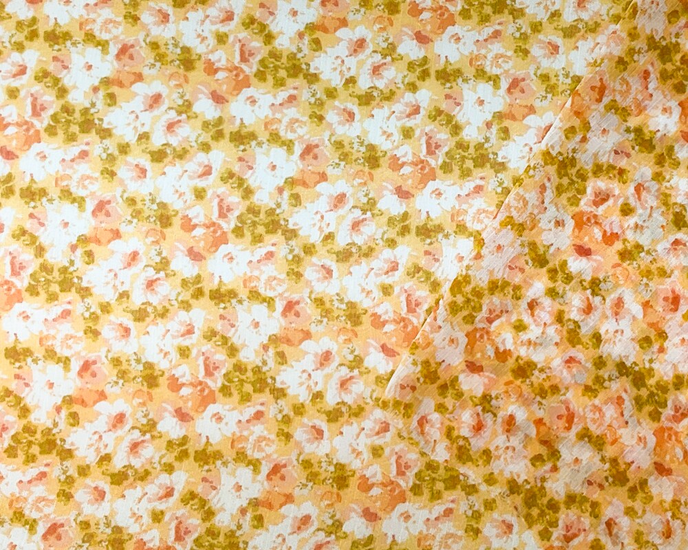 Yellow-Multi Poly Floral Print Crinkle Yoryu Chiffon Woven Fabric By the Yard