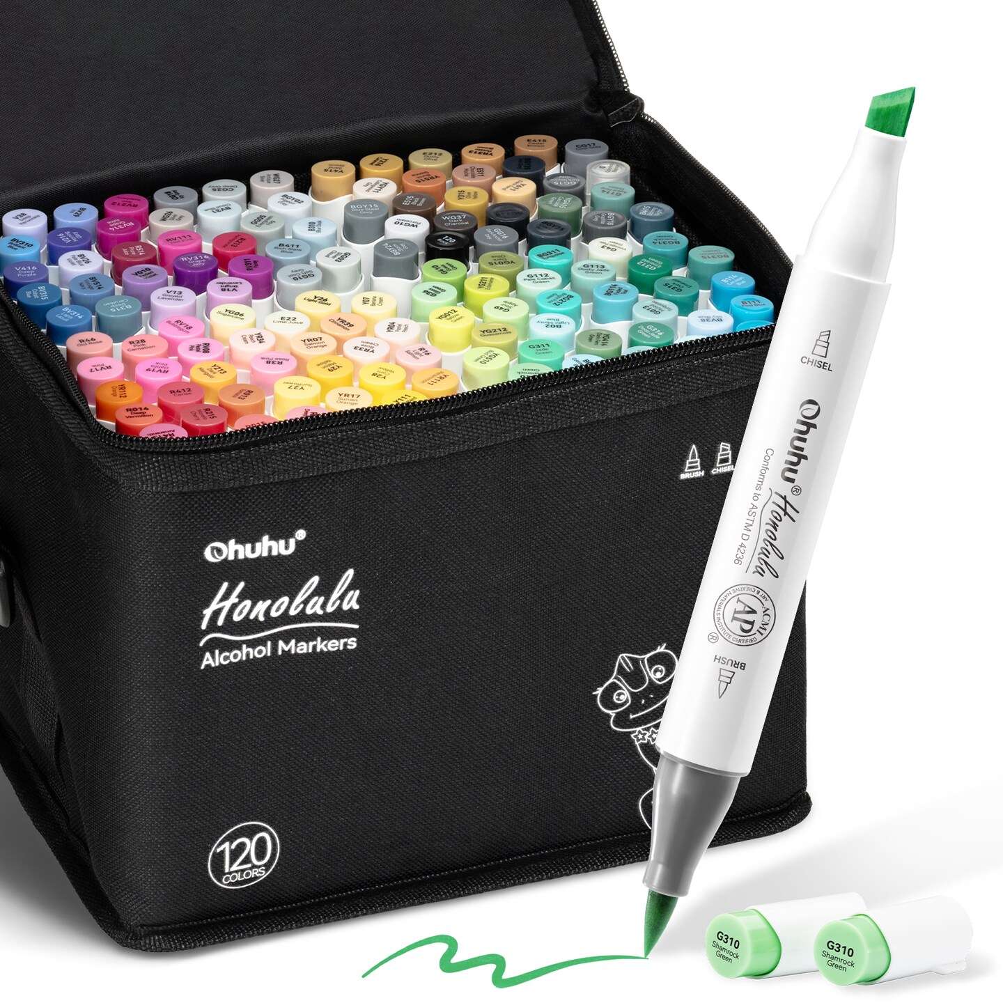 Ohuhu Alcohol Markers Brush Tip -Double Tipped Art Marker Set for Artist Adults Coloring Illustration - 120 Colors- Brush & Chisel/ Brush & Fine Dual Tips- Honolulu/ Honolulu B of Ohuhu Markers- Refillable Alcohol-based Ink